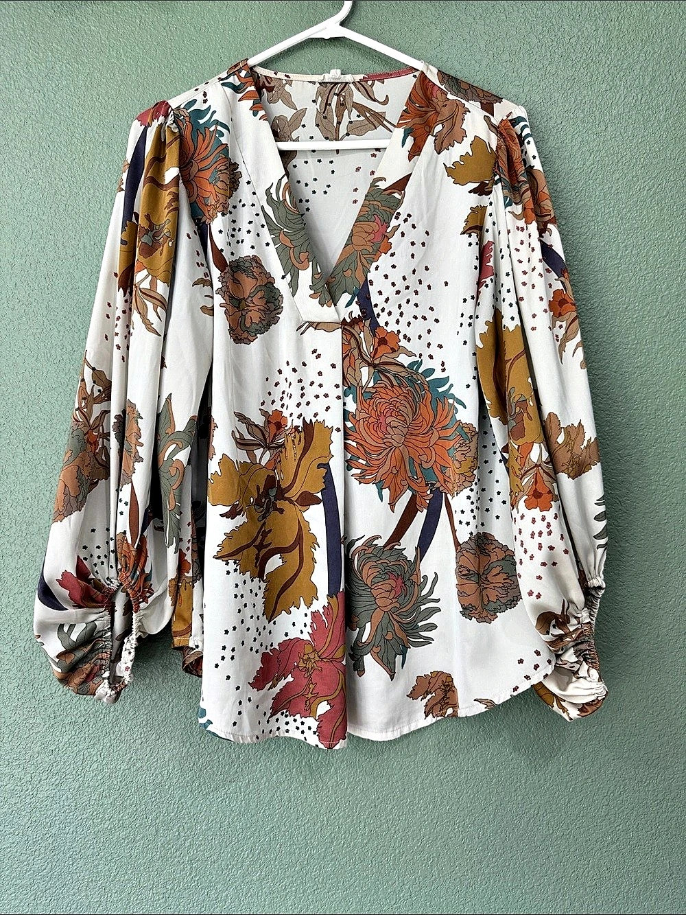 Floral Blouse in White & Brown Like New
